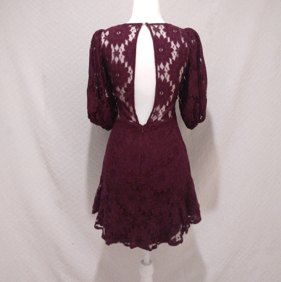 NWOT Saints + Secrets Maroon Lace Floral Dress - Picture 4 of 10